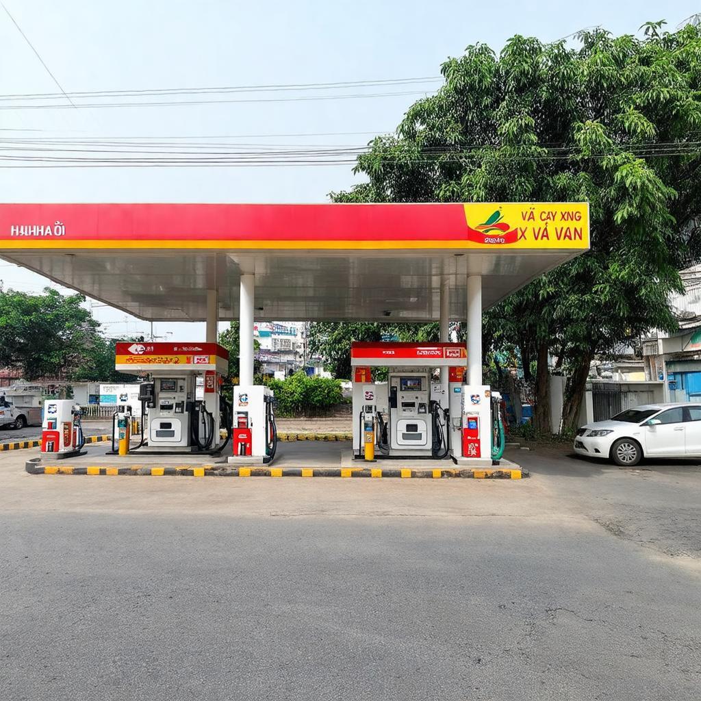 Hình ảnh mặt tiền Cây xăng Võ Văn Vân, Vĩnh Lộc B, Bình Chánh với các trụ bơm và bảng hiệu rõ ràng